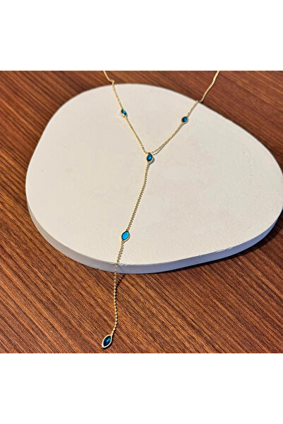 F&I FLORAL İSTANBUL Flat Blue Y Colored Necklace