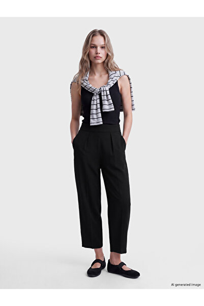 LC Waikiki Peak New Season Black Elastic Waist Crepe Women's Balloon Pants
