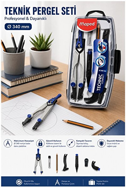 Artmaster Metal Pergel Seti 7 Parça 1 Paket Maped Technic Compact Profesyonel...