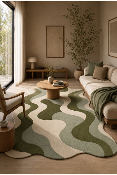 ZNG design home Modern Dalga Desenli Organik Form Halı – Düzensiz Şekilli Dij...