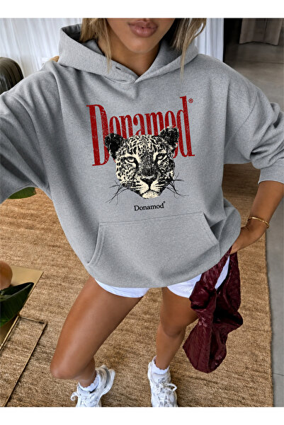 donamod Unisex Women'S/Men's Oversize Hooded Leopard Sweatshirt