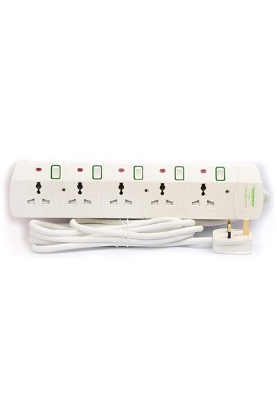 Generic Terminator 5 way Universal Power Extension Socket, 5M 3X1.25MM2, Whit...