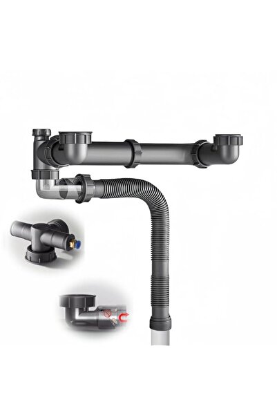 Generic Flexible Pipe Kit for Double Kitchen Sink, 45 or 58 mm Drain Kit, Spa...