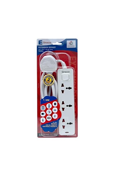 Generic Sirocco W3903S 3 Way Extension Socket with 2 Meter Cable