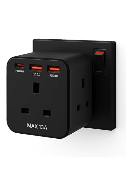 Generic 6-in-1 Multi Plug Adapter with USB-C Fast Charging, 20W Wall Power So...