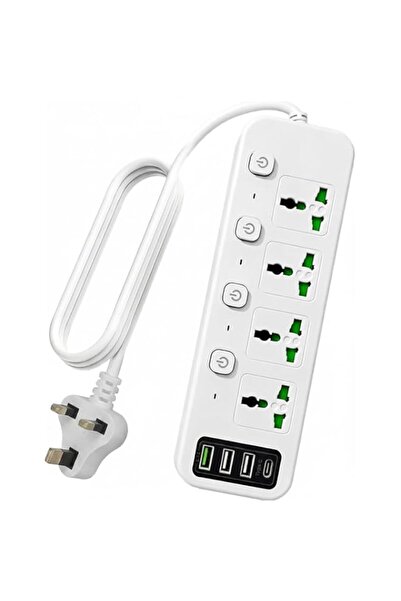 Generic Extension Cord 4 Gang | 3 USB Ports + 1 Type-C | 3000W Heavy-Duty Pow...
