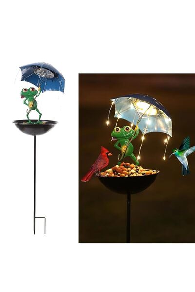 Generic Solar Powered Frog Holding an Umbrella Feeding Light, Garden Decorati...
