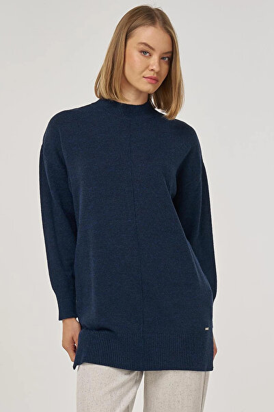 Kayra Sewn Detailed Knitwear Tunic Navy Blue