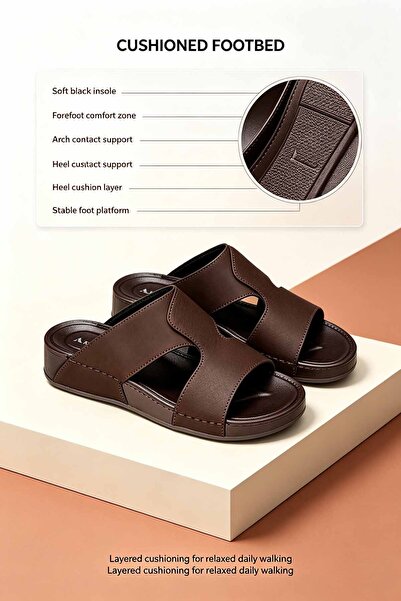 SoftSole KSA صندل رجالي أسود بحزامين مزدوجين، مصنوع من الجلد الصناعي المنقوش ...