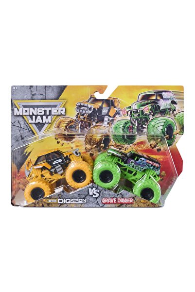Monster Jam Set 2 mașinuțe metalice Monster Jam, JCB Digatron și Grave Digger...