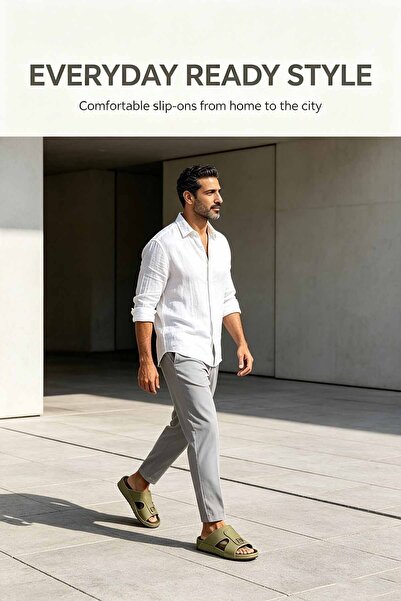 SoftSole KSA صندل رجالي من الجلد الصناعي باللون الأخضر الزيتوني، مزود بمشبكين...
