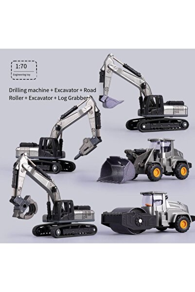 Choice14 5PCS 1:70 5 Styles Mini Black Alloy Engineering Diecast Construction...