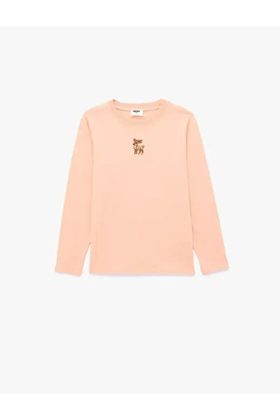 Koton Long Sleeve Crew Neck Embroidered Cotton School T-Shirt