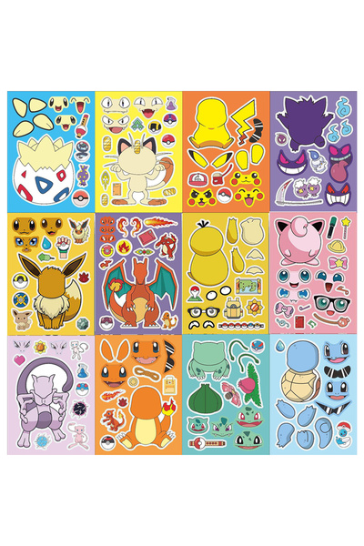 Choice 12PCS 6/12pcs Anime Pokemon Make a Face Puzzle Stickers Cartoon Pikach...
