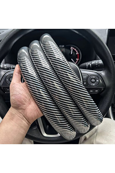 choice2 3PCS Silver 3PCS Laser Carbon Fiber Silicone Car Round Steering Wheel...