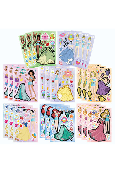 Choice1 8pcs 8/16Sheets Kawaii Disney Cartoon Princess Puzzle Stickers Belle ...