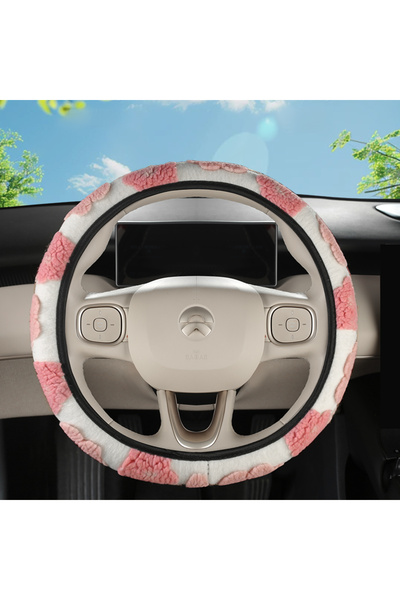 Choice4 Pink Flower Shaped Car Steering Wheel Cover with Plush Three-Dimensio...