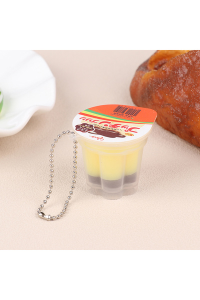 Choice1 Pudding-02 Novelty Pudding Pendant Food Play Reduce Pressure Keychain...