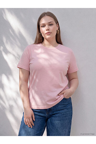 LC Waikiki Lcw Curve Pink Large Size Soft Touch Women's T-Shirt