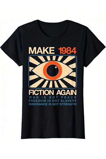 NOURAM Make 1984 Fiction Again" Men's Black T-Shirt Cotton, Breathable Stretc...