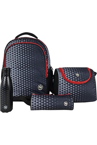 Atrium Abstract 4-in-1 Backpack with Accessory, Black/Red