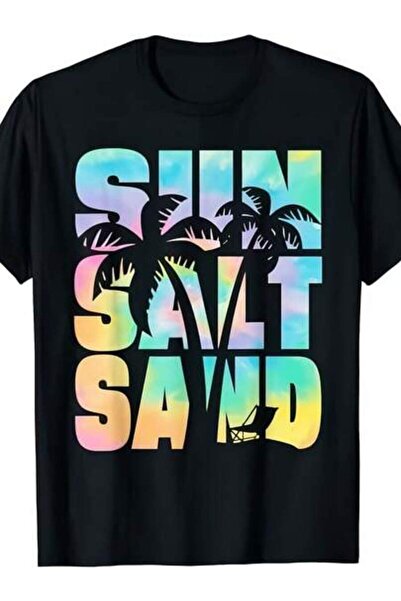 21JNRY Sun Salt Sand Funny Beach Lover Summer Vacation Palm Tree T-Shirt | Sa...