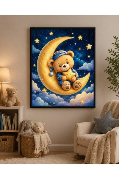 Miutic Print Studio Tablou Decorativ pentru Copii cu Ursuleț pe Lună și Stele...