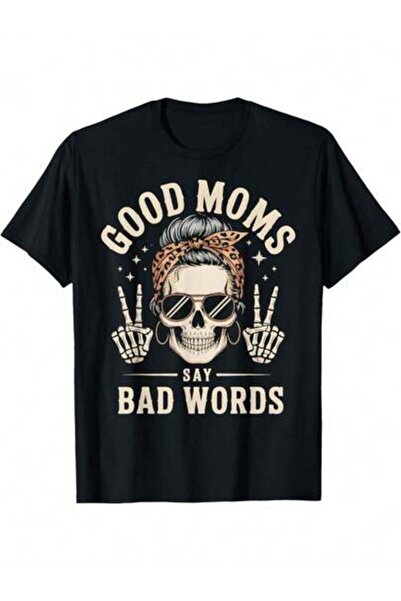 21JNRY تي شيرت Good Moms Say Bad Words Funny Skeleton Messy Bun Mom تي شيرت ر...