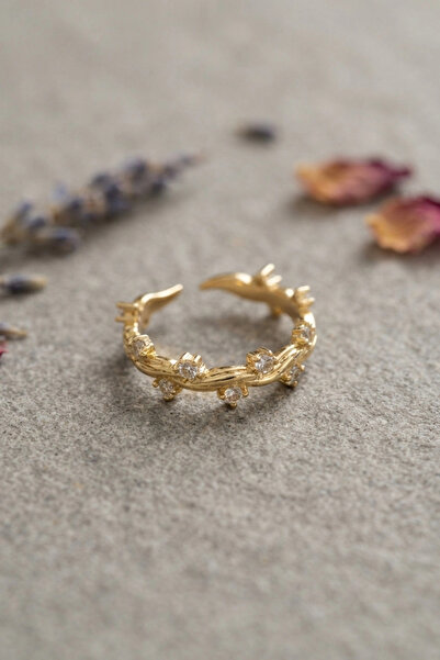 Mercansa Gold Color Zircon Stone Ivy Model Women's Ring