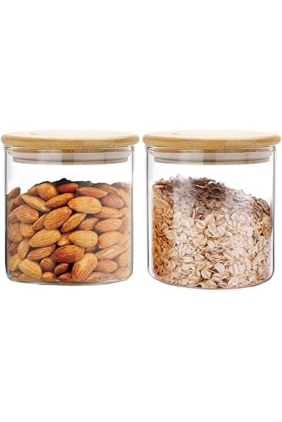 GENERAL Meukaro Glass Food Storage Containers with Bamboo Lid Jar 2 Piece Pac...