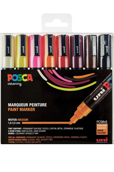 POSCA PC5M Μαρκαδόρος μεσαίας μύτης, ζεστά χρώματα, 8 τεμάχια