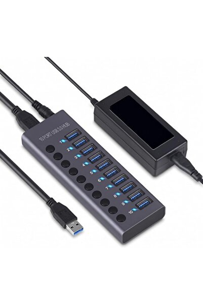 GENERAL Deeborze 10-Port 60W USB Hub, USB 3.0 Hub with Individual Power Switc...