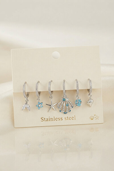 Skygo 316L Steel Silver Color Sea Shell Concept Women's Earring Set Tj-Bkp12085