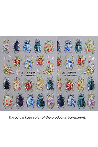 Choice1 2pcs-JI-5D272 5D Embossed Beetle Nail Sticker, Vintage Floral Insect ...