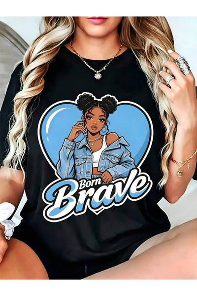 kai22 تي شيرت نسائي كاجوال برسومات كرتونية بتصميم Born Brave هدية صيفية للابن...