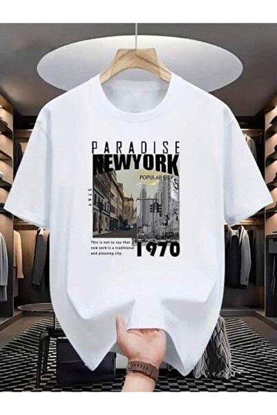 NOURAM Men'S Fashion Casual PARADISE NEW YORK Print Regular Short Sleeve T-Sh...