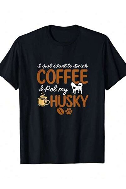 2BIR Funny Coffee Lover Cute Husky Owner Gifts Dog Mom Dad T-Shirt100%Cotton ...