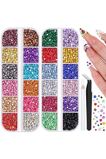 Choice5 2 boxes -1 24 Color 2-Pack Glitter Nail Art Rhinestones, DIY Flat Bac...