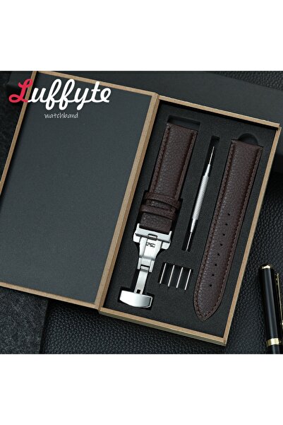 Choice24 20mm Dark Brown Litchi Grain Leather Watchband with Gift Box Fashion...
