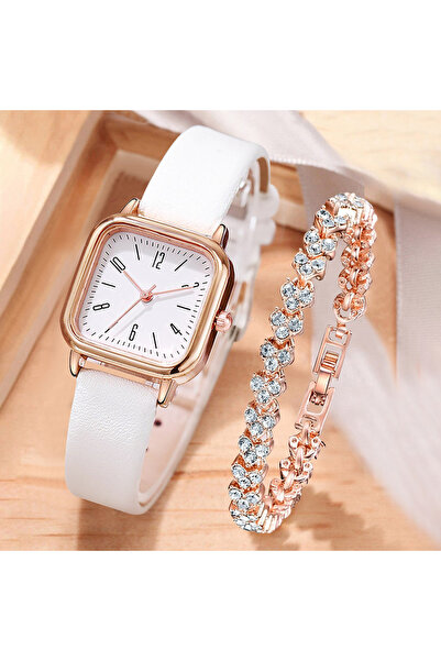 Choice 2PCS Set 2PCS/Set Fashion Square Women Watches Casual Leather Strap Qu...