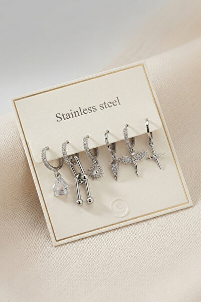 Skygo 316L Steel Silver Color Tiffany Detailed Women's Earring Set Tj-Bkp12073