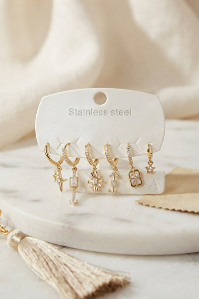 Generic Brand Geometric Figured Women's Earring Set 316L Steel Gold
