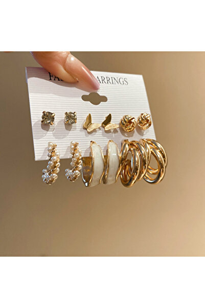 Choice HE28083-2 Twelve-piece Set of Butterfly Pearl Love Heart C-shaped Earr...