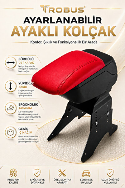 TROBUS Renault Twingo 1993-2014 Uyumlu Kırmızı Ayaklı Sürgülü Kolçak Ayarlana...