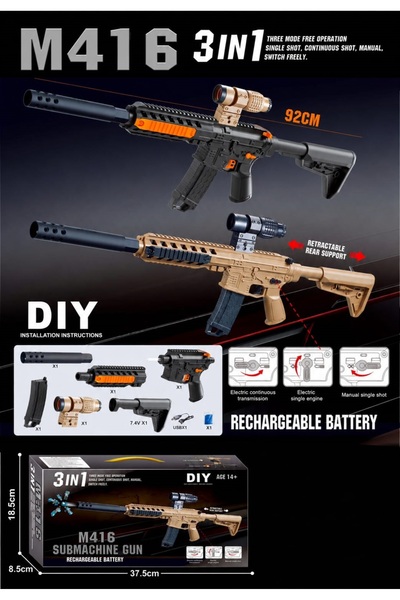 My modern game 3-in-1 Integrated M416 Toy Gun - Launches Crystal Water Beads,...