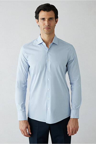 Kiğılı Techno-Line Long Sleeve Slim Fit Striped Cotton Shirt
