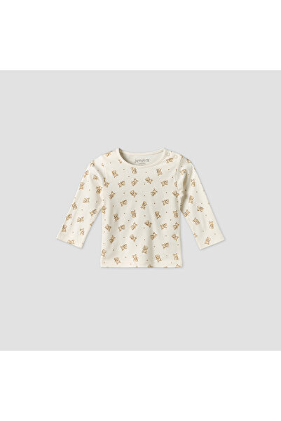 Juniors Cotton Round Neck Long Sleeves Pyjama Set with Teddy Bear Print