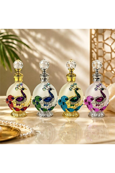 ARIANA Exquisite 15ml Refillable Perfume Bottle with Peacock Crystal Embellis...