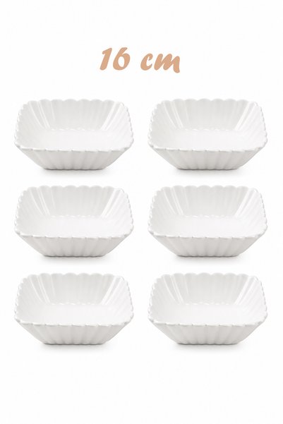 Porsima Yl-1750N Set of 6 Opal Glass Bowls, Deep Bowl Presentation, Soup Serving Bowl, Serving Plate Square 16 cm