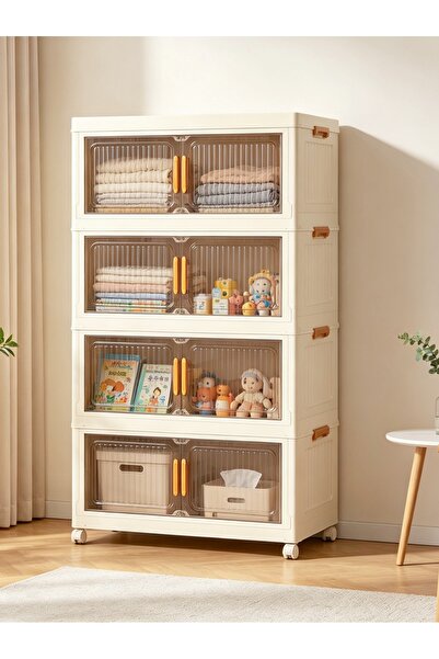 Bojasmiial Multi‑Tier Stackable Storage Organizer with Wheels, foldable Plast...